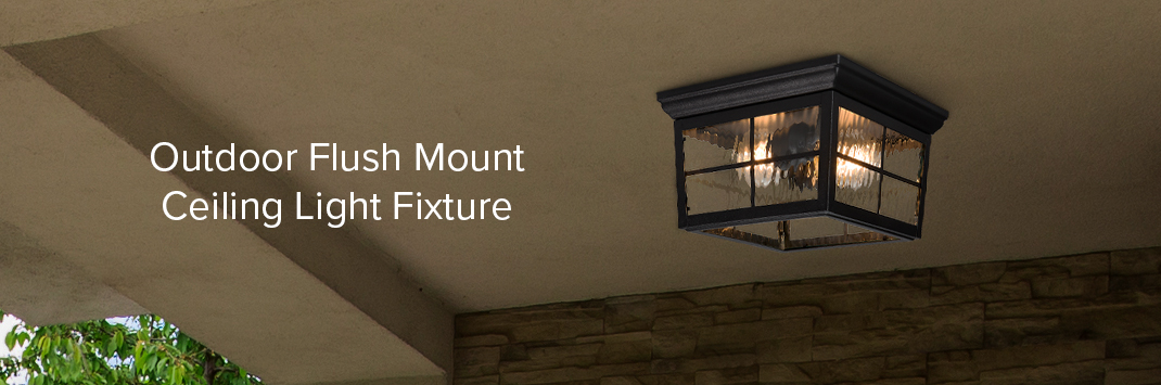 Ocino 18-Inch 3-Light Outdoor Ceiling Light – Black Flush Mount With Watermark Glass, Wet-Rated For Porch, Patio & Entryway